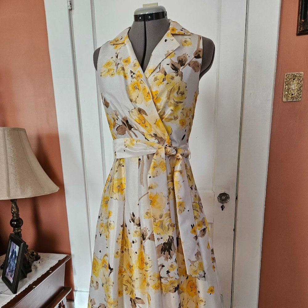 Sleeveless Yellow Floral Wrap Dress